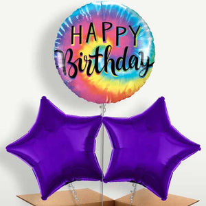 Tie Dye Happy Birthday Helium Bunch of Balloons (Trio)