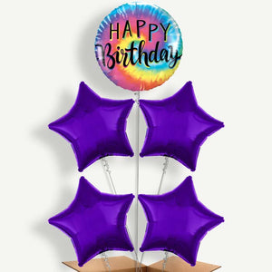 Tie Dye Happy Birthday 5 Helium Balloon Cluster