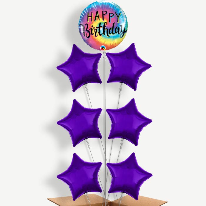 Tie Dye Happy Birthday Helium Balloon Arrangement | Party Save Smile