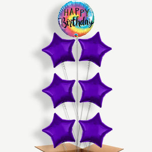 Tie Dye Happy Birthday 7 Helium Balloon Arrangement
