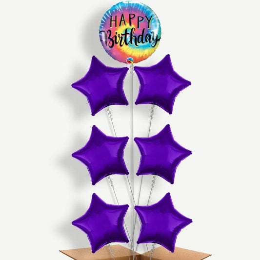 Tie Dye Happy Birthday Helium Balloon Arrangement | Party Save Smile