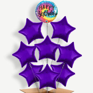 Tie Dye Happy Birthday 9 Helium Balloon Bundle