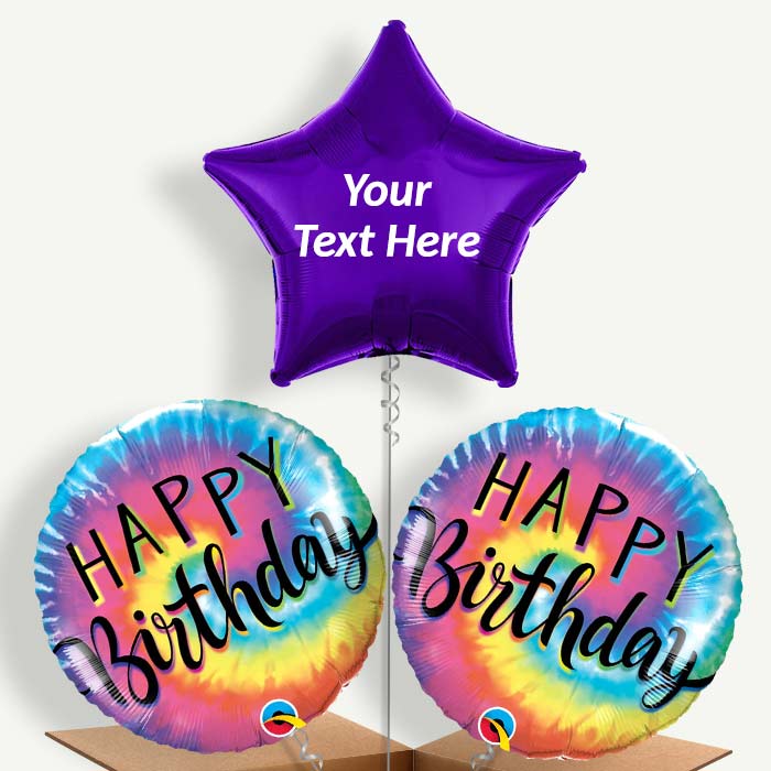 Personalisable Tie Dye Happy Birthday Helium Balloons  | Party Save Smile