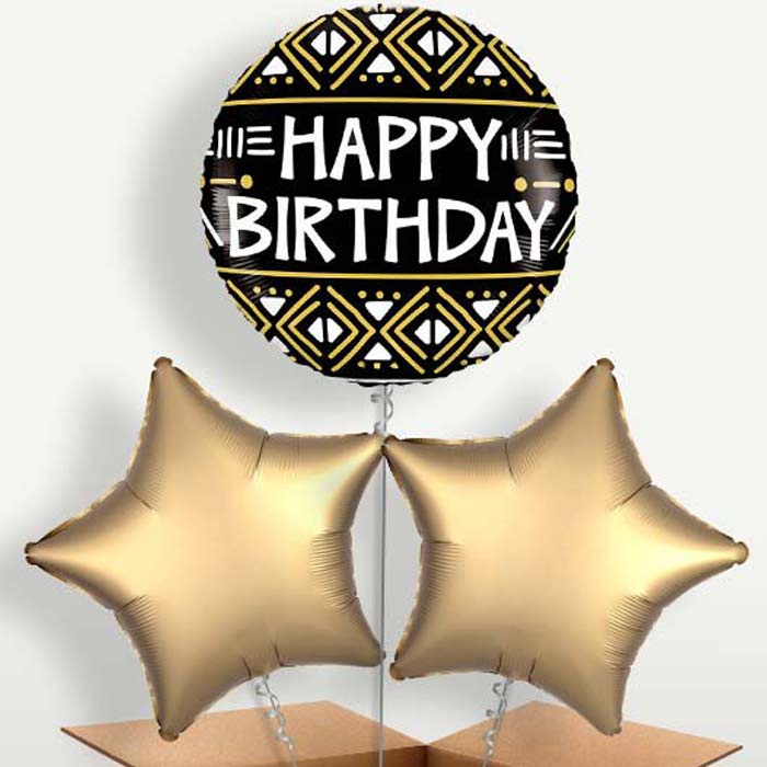 Mud Cloth Print Happy Birthday Balloon Bunches | Party Save Smile