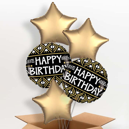 Mud Cloth Print Happy Birthday Helium Balloon in a Box - 5 Balloon | Party Save Smile