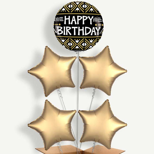 Mud Cloth Print Happy Birthday Helium Cluster Balloons | Party Save Smile