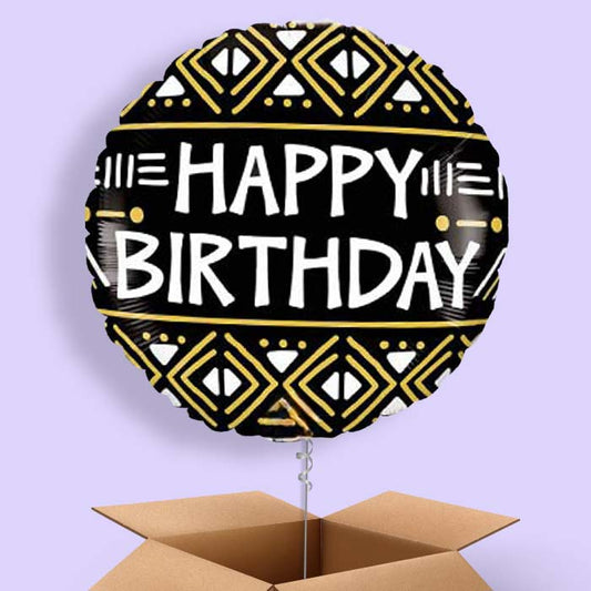 Mud Cloth Print Happy Birthday Balloon in a Box