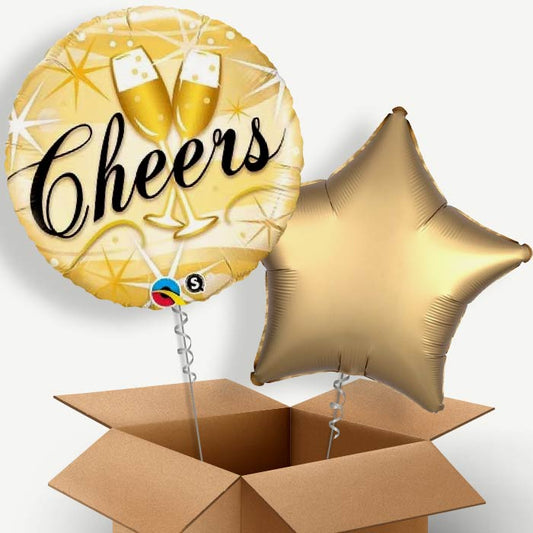 Cheers Glasses Gold Helium Balloon Duo | Party Save Smile