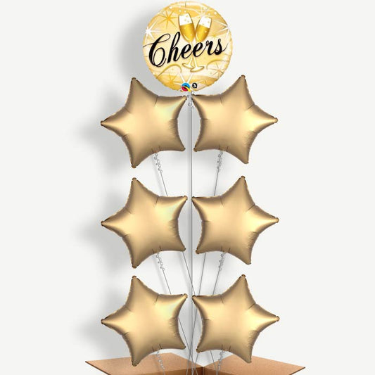 Cheers Glasses Gold Balloon Arrangement Inflated with Helium | Party Save Smile