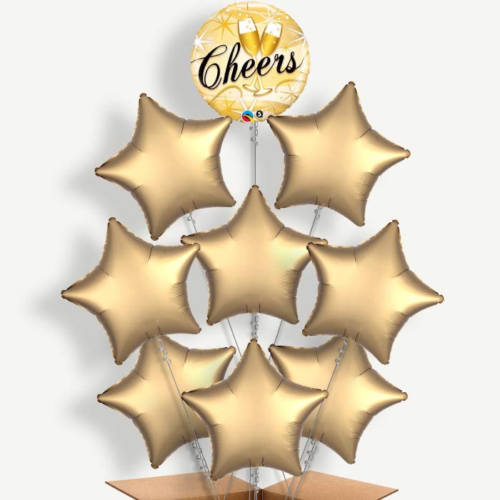 Cheers Glasses Gold Balloon Bundle Inflated with Helium | Party Save Smile