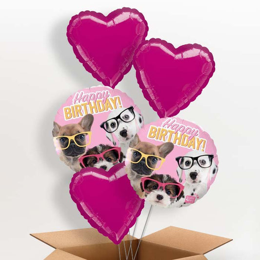Puppy Helium Balloons in a Box - Happy Birthday - 5 Balloon | Party Save Smile