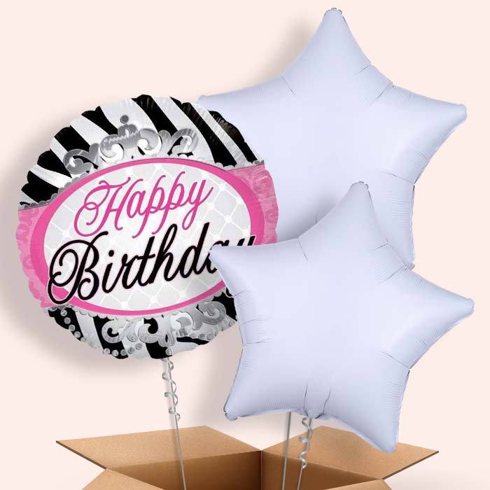 Happy Birthday Zebra Balloon in a Box - 3 Balloons | Party Save Smile