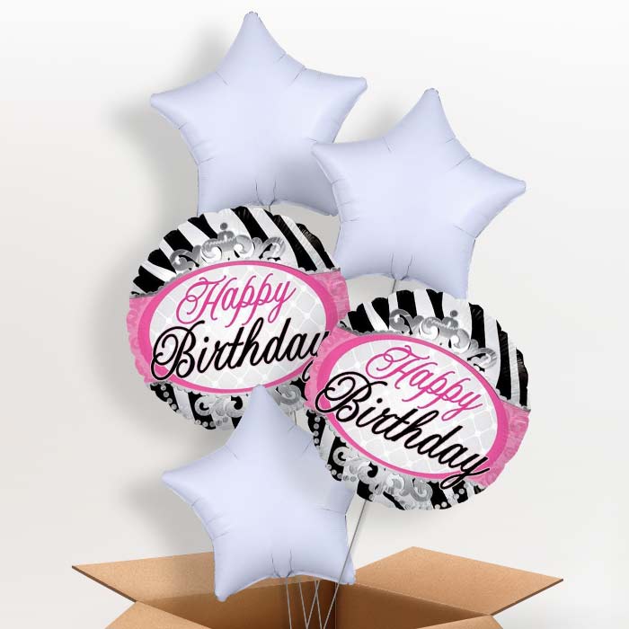 Happy Birthday Zebra Balloon in a Box - 5 Balloons | Party Save Smile