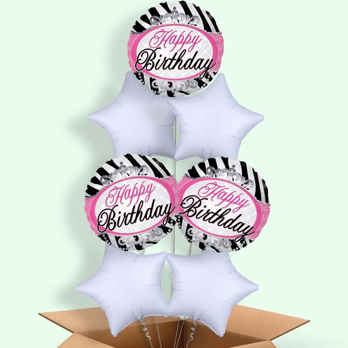 Happy Birthday Zebra Balloon in a Box - 7 Balloons | Party Save Smile