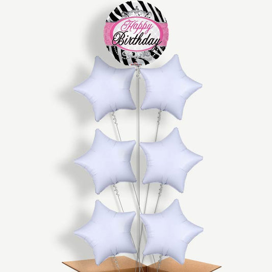 Happy Birthday Zebra Helium Balloon Arrangement | Party Save Smile