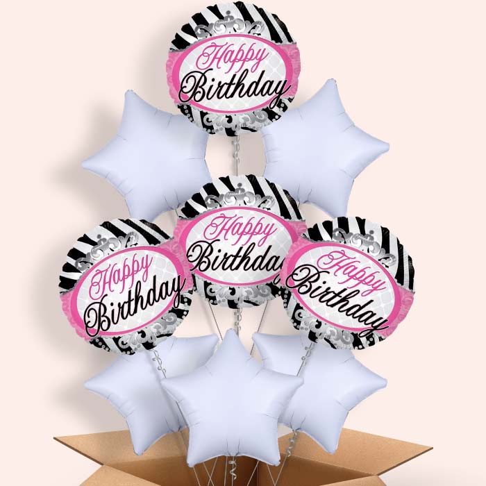 Happy Birthday Zebra Balloon in a Box - 9 Balloons | Party Save Smile