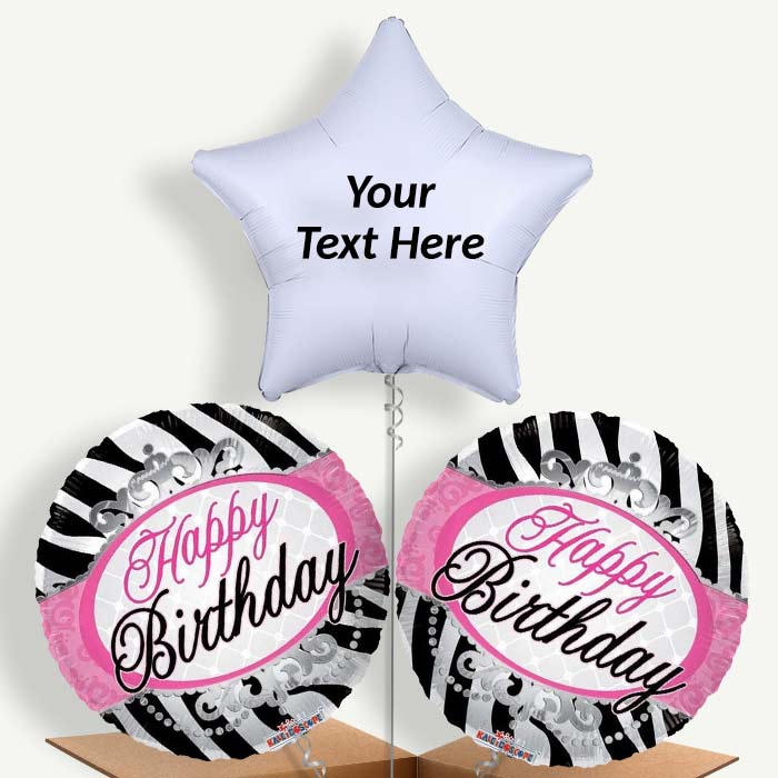Personalisable Happy Birthday Zebra Helium Balloons | Party Save Smile
