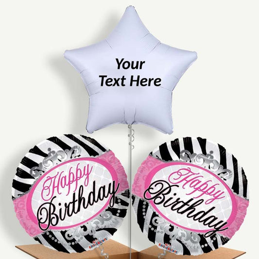 Personalisable Happy Birthday Zebra Helium Balloons | Party Save Smile