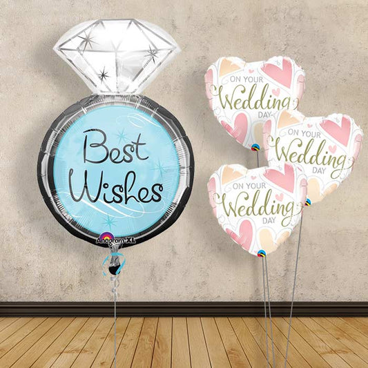Personalised Helium Balloon - Best Wishes Wedding Ring - Themed Bouquet | Party Save Smile