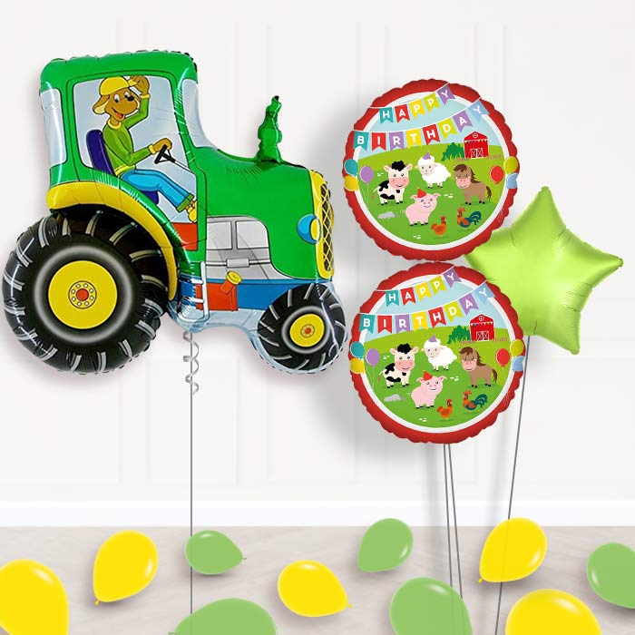 Tractor Inflated Helium Balloons Delivered-Giant Balloon + 2 Themed Balloons + 1 Plain Balloon + Mini Balloons 