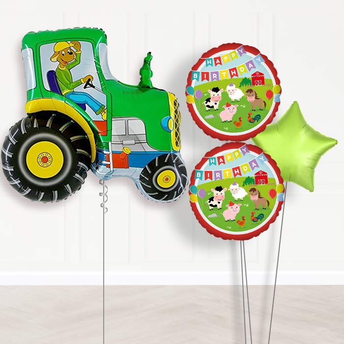 Tractor Inflated Helium Balloons Delivered-Giant Balloon + 2 Themed Balloons + 1 Plain Balloon 