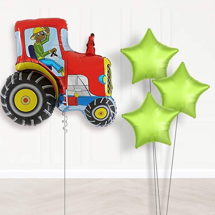 Red Tractor Shaped Balloon Bouquet Delivery - 1 x Giant Balloon with Plain Bouquet | Party Save Smile