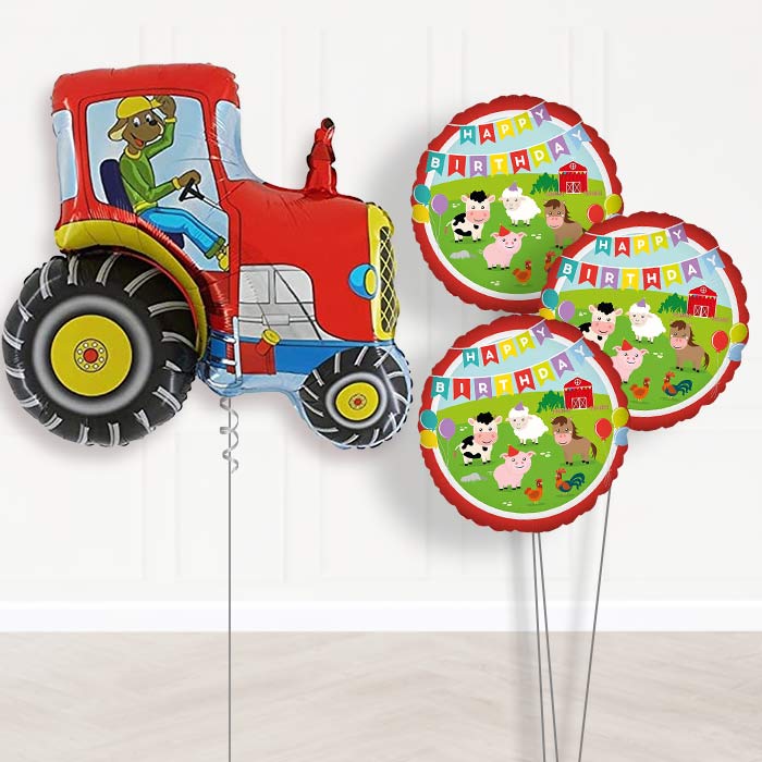 Red Tractor Shaped Balloon Bouquet Delivery - 1 x Giant Balloon with Themed Bouquet | Party Save Smile
