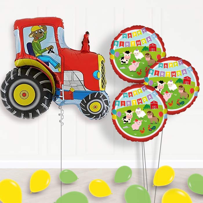 Red Tractor Shaped Balloon Bouquet Delivery - 1 x Giant Balloon with Themed Bouquet and Latex | Party Save Smile