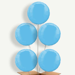 Baby Blue Plain Circle 5 Balloon Cluster Inflated with Helium