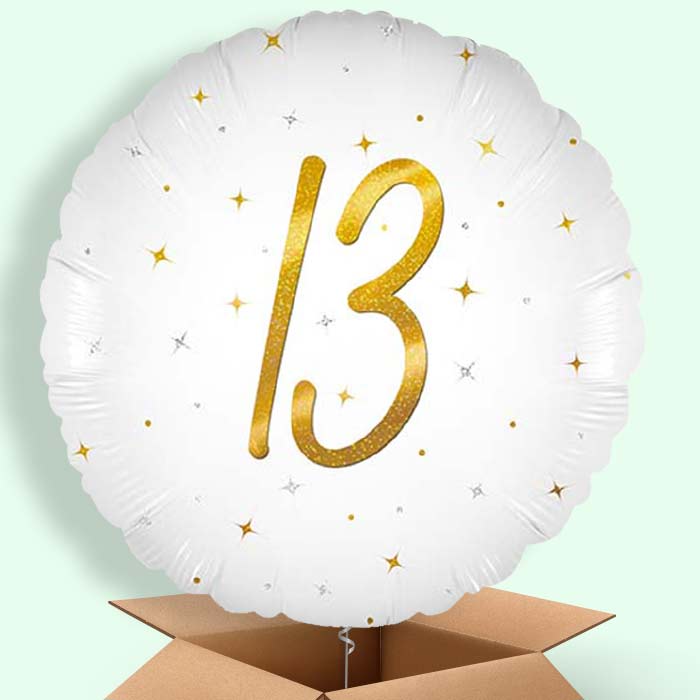 White and Gold 13th Birthday Helium Balloons Delivered - 1 Balloon | Party Save Smile
