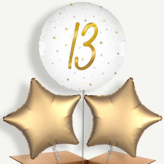 White and Gold 13th Birthday Bunch of Balloons (Trio) | Party Save Smile