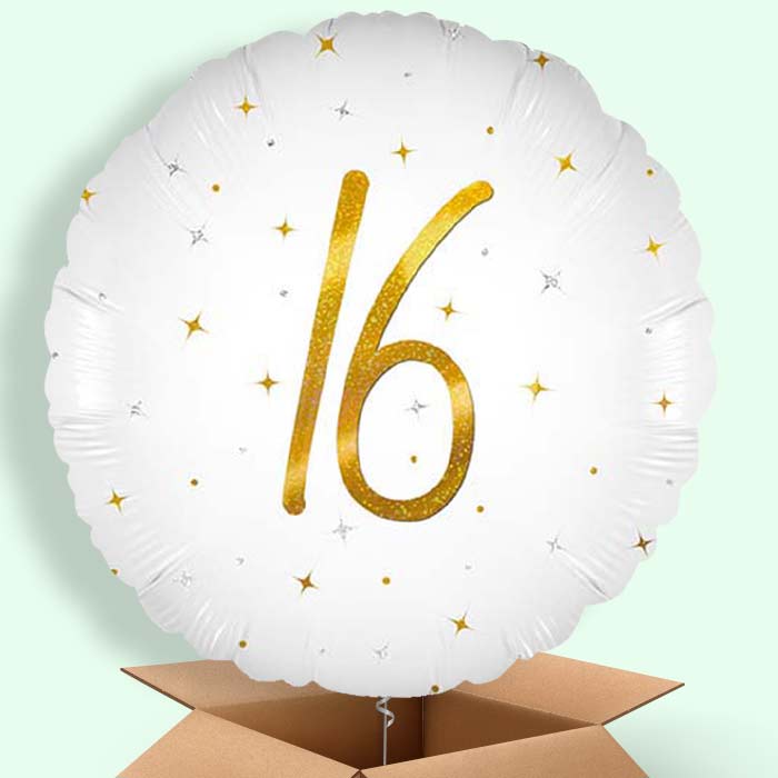 White and Gold 16th Birthday Helium Balloons Delivered - 1 Balloon | Party Save Smile