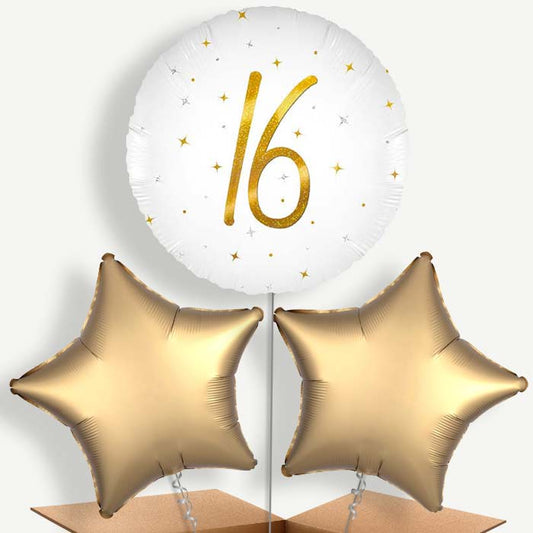 White and Gold 16th Birthday Bunch of Balloons (Trio) | Party Save Smile
