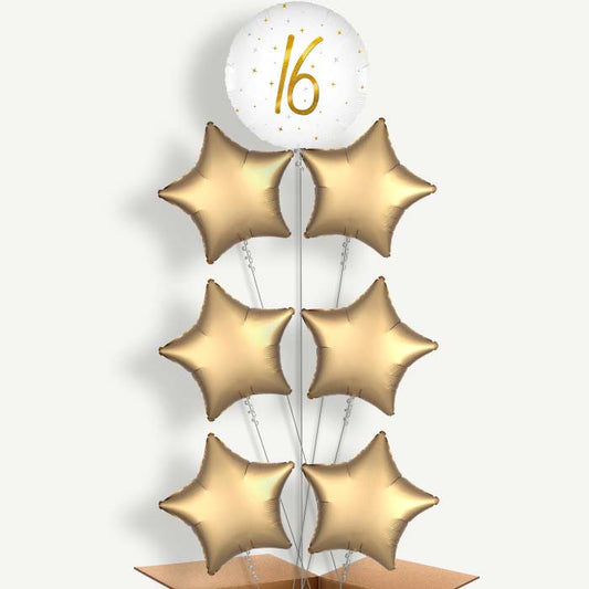 White and Gold 16th Birthday 7 Helium Balloon Arrangement | Party Save Smile