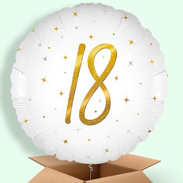 White and Gold 18th Birthday Helium Balloons Delivered - 1 Balloon | Party Save Smile