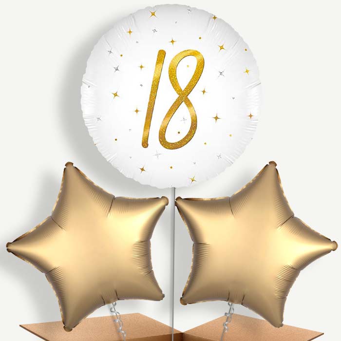 White and Gold 18th Birthday Bunch of Balloons (Trio) | Party Save Smile