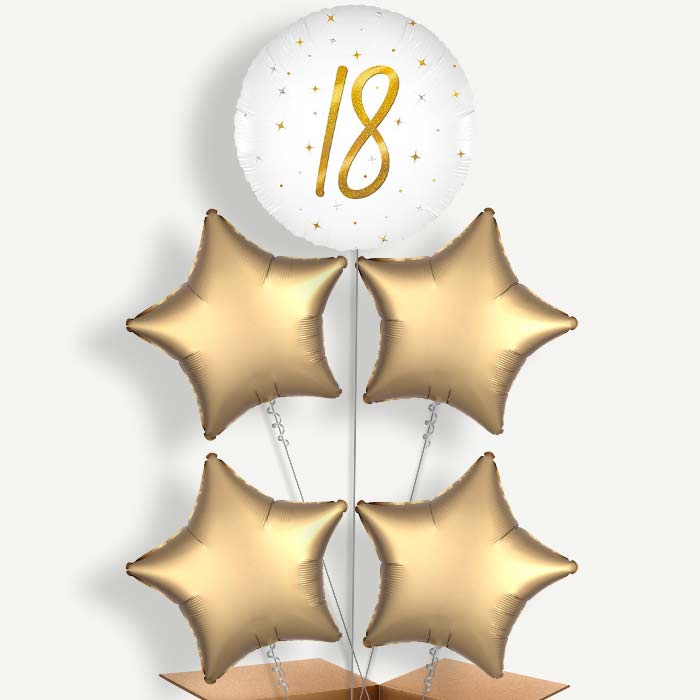White and Gold 18th Birthday 5 Helium Cluster Balloons | Party Save Smile