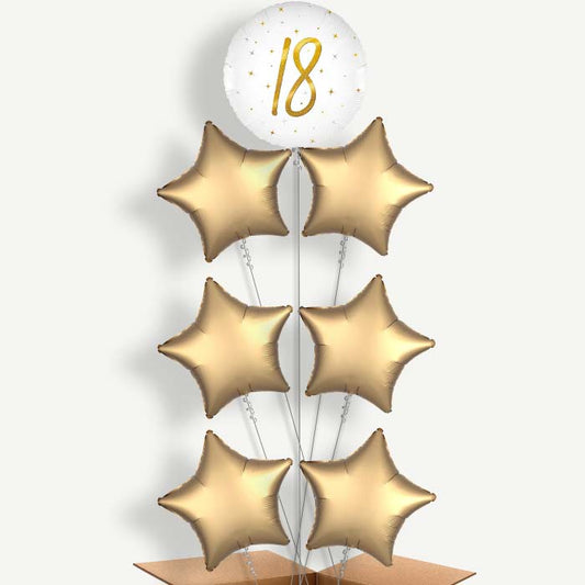 White and Gold 18th Birthday 7 Helium Balloon Arrangement | Party Save Smile