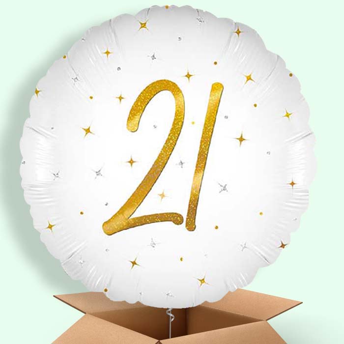 White and Gold 21st Birthday Helium Balloons Delivered - 1 Balloon | Party Save Smile