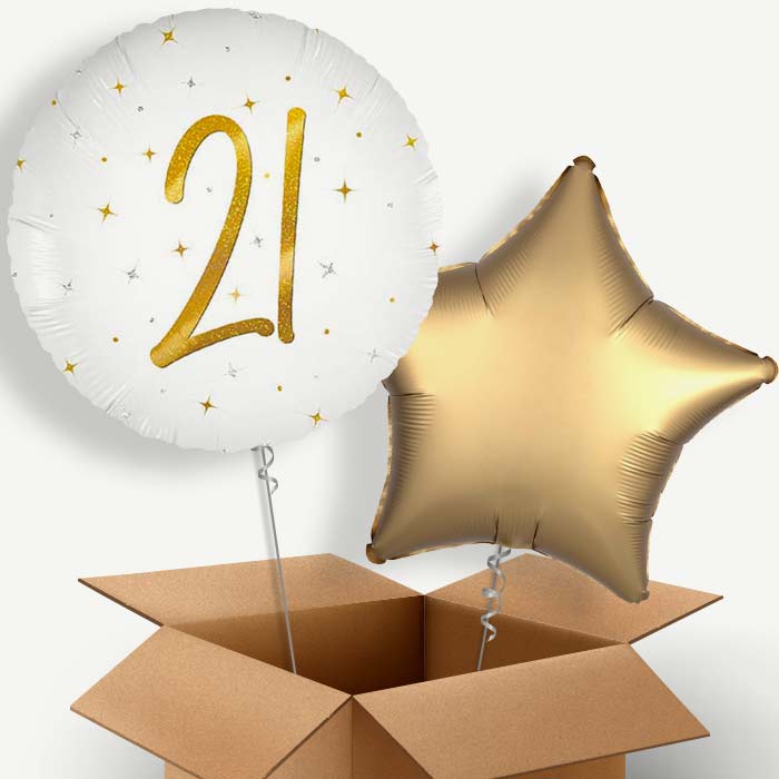 White and Gold 21st Birthday Helium Balloon Two | Party Save Smile