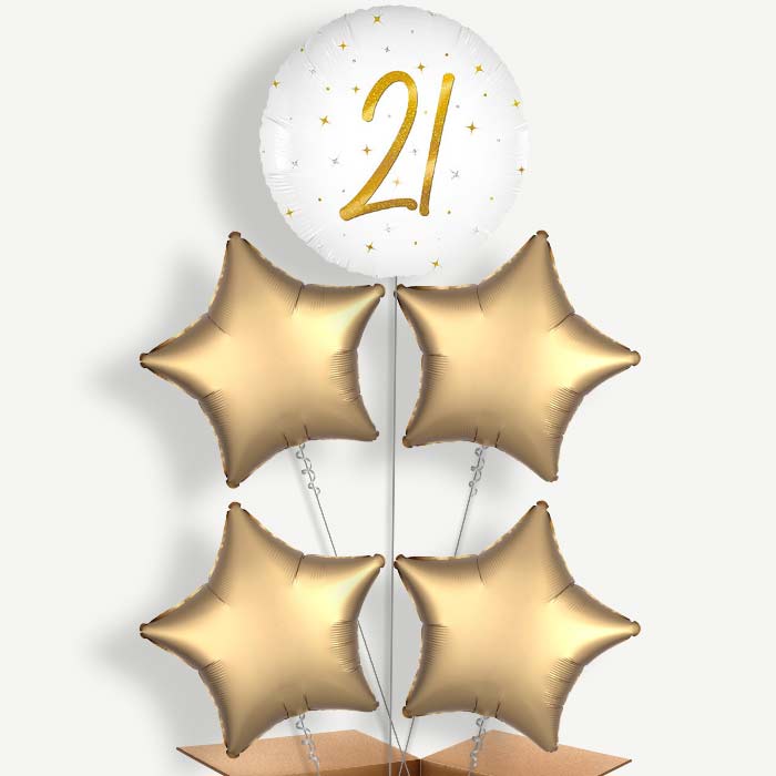 White and Gold 21st Birthday 5 Helium Cluster Balloons | Party Save Smile