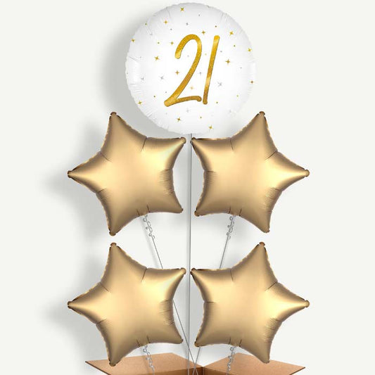 White and Gold 21st Birthday 5 Helium Cluster Balloons | Party Save Smile