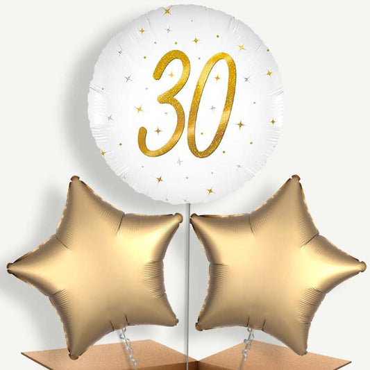 White and Gold 30th Birthday Bunch of Balloons (Trio) | Party Save Smile
