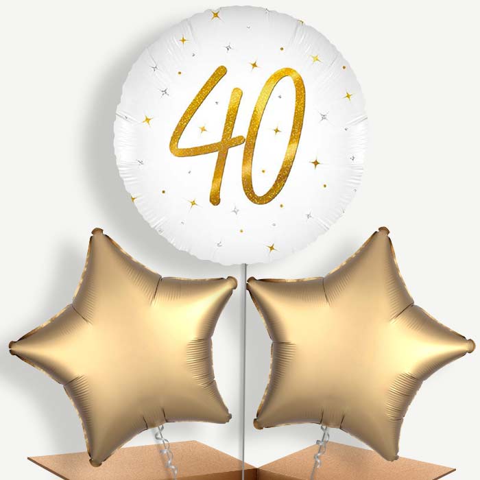 White and Gold 40th Birthday Bunch of Balloons (Trio) | Party Save Smile