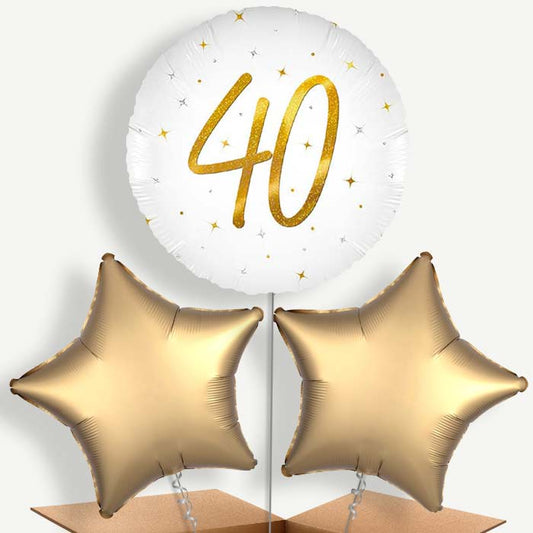 White and Gold 40th Birthday Bunch of Balloons (Trio) | Party Save Smile