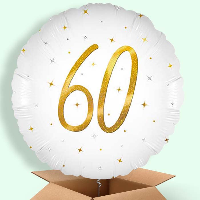 White and Gold 60th Birthday Helium Balloons Delivered - 1 Balloon | Party Save Smile
