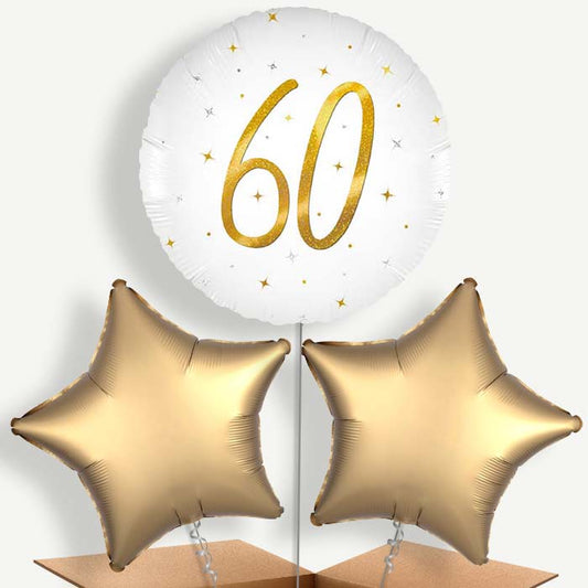 White and Gold 60th Birthday Bunch of Balloons (Trio) | Party Save Smile