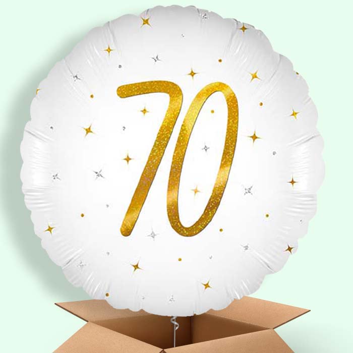 White and Gold 70th Birthday Helium Balloons Delivered - 1 Balloon | Party Save Smile