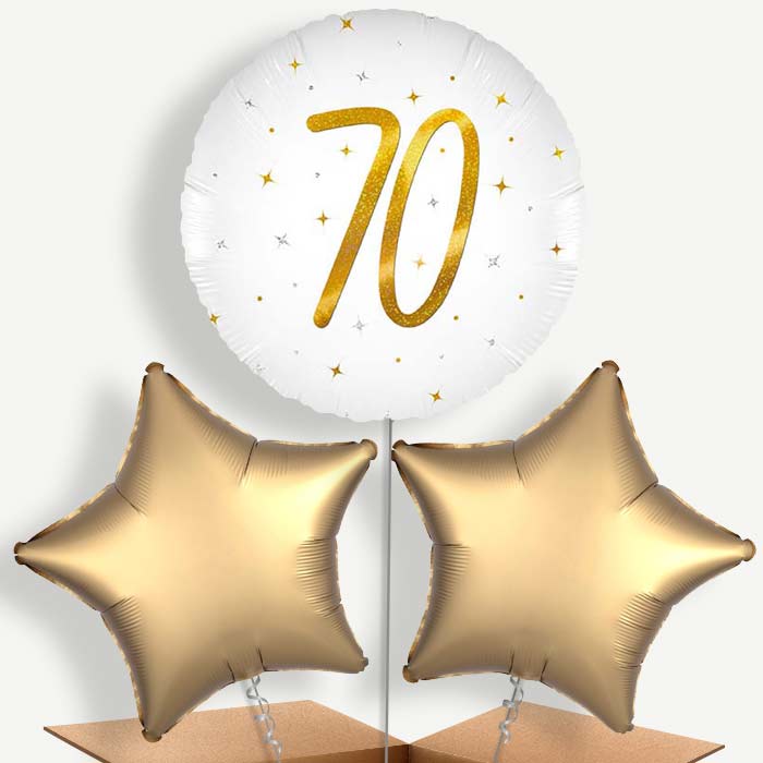 White and Gold 70th Birthday Bunch of Balloons (Trio) | Party Save Smile