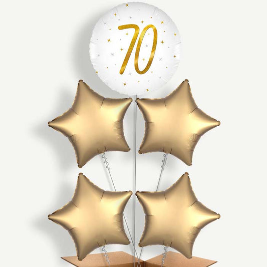 White and Gold 70th Birthday 5 Helium Cluster Balloons | Party Save Smile